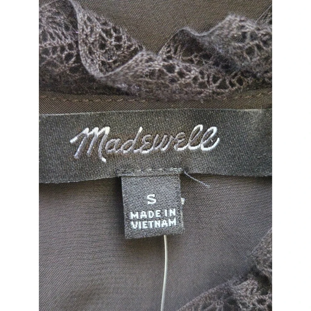 Madewell Lace Inset Mockneck Blouse Lace-Trim Women Small Brown NWT $128 NY351 - Picture 4 of 6